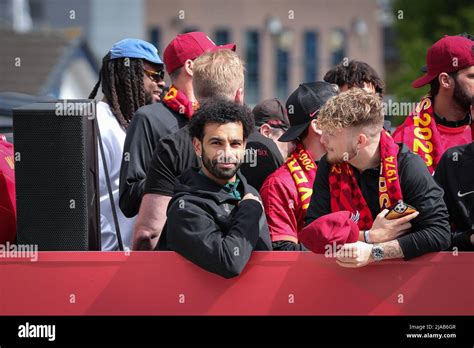 Mohamed Salah 11 Of Liverpool During The Open Top Bus Parade Today In