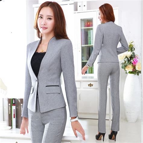 Office Style Blazer Pants Black Gray Women Business Suits Formal Office