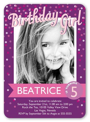 Confetti Girl 5x7 Birthday Invitations Shutterfly In 2021 Photo Birthday Invitations Girl