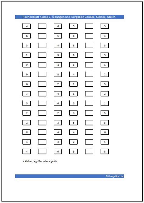 Online aufgaben und kostenlose mathematik arbeitsblätter für erste klasse: Klasse 1 Mathematik Größer, Kleiner, Gleich Übungen, Aufgaben, Arbeitsblätter - Bildungsbibel.de