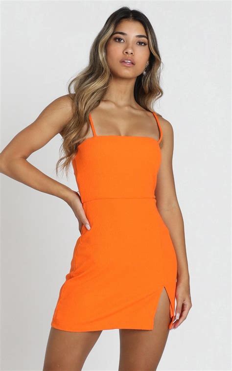 Island Babe Split Mini Dress In Orange Showpo Orange Homecoming