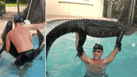 Very Brave Man Wrestles Alligator Bigger Than Him Out Of Swimming Pool