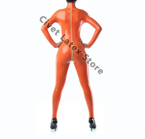latex catsuit rubber gummi sexy orange leotard three front zipper customize 4mm ebay