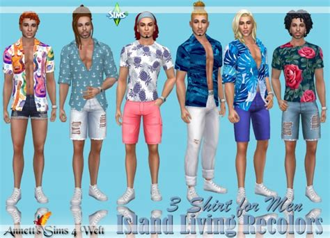 Annett`s Sims 4 Welt Island Living Recolors 3 Shirts For Men • Sims