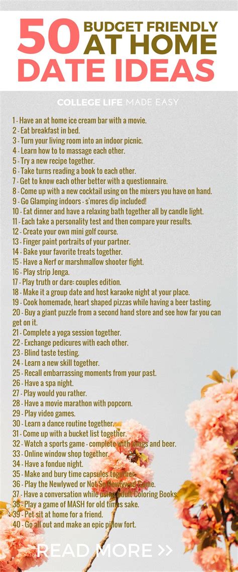 50 Cheap Stay At Home Date Ideas For Couples At Home Date Romantic Date Night Ideas At