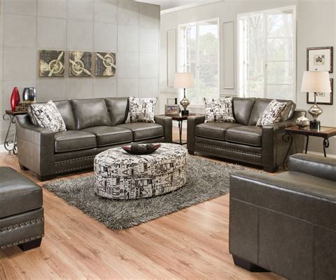 Slate Gray Sofa And Love Seat W Nailhead Trim Transitional Living Room