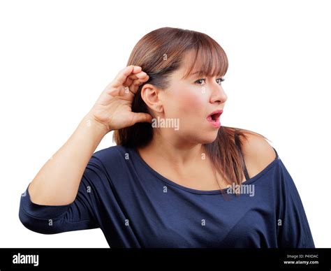 Woman Hand On Ear Listening Surprised Isolated Stock Photo Alamy