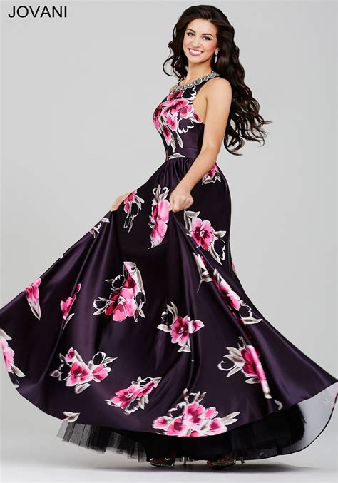 Black Floral Satin Prom Dress 34037 Prom Dresses Prom Dresses Gowns