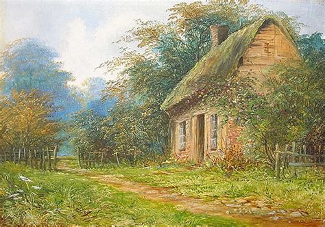 Antique Painting 1896 Rural Cottage