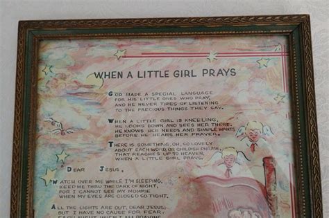 Rare Vintage Framed When Little Girl Prays Poem Cecelia Saunders