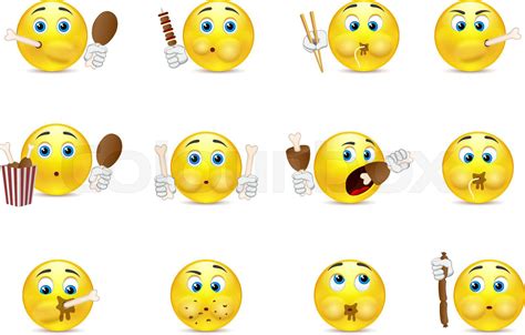 Set Of Smileys Which Eat Stock Vector Colourbox