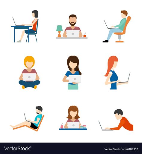 People Working On Computer Flat Icons Royalty Free Vector