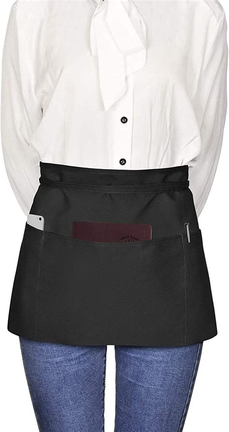 Viedouce Waist Apron Cooking Kitchen Aprons With 3 Pockets For Restaurant Servers Chef Waitress