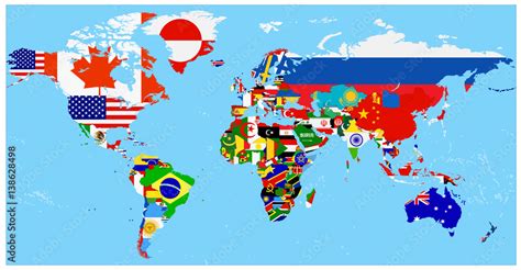 World Flag Map With A Blue Background Stock Vector Adobe Stock