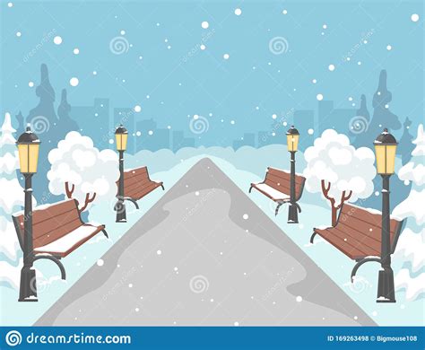 Download Cartoon Color Winter City Park Scene Concept. Vector Stock Vector - Illustration of nature ...