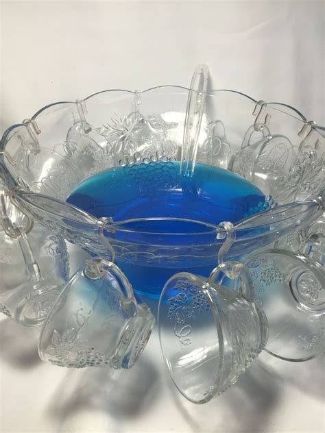 Anchor hocking vintage punch bowl set. Vintage Anchor Hocking Punch Bowl Set, Clear Glass Punch ...
