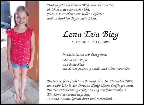 Traueranzeigen Von Lena Eva Bieg Stuttgart Gedenkt De