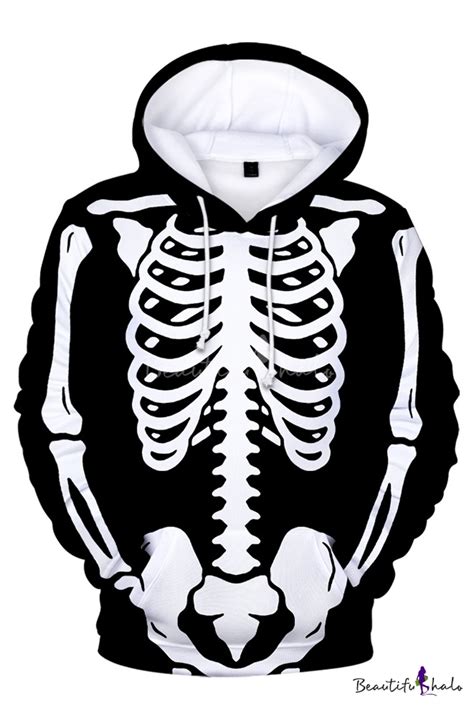 Fashion Halloween Skeleton Printed Long Sleeve Casual Loose Black