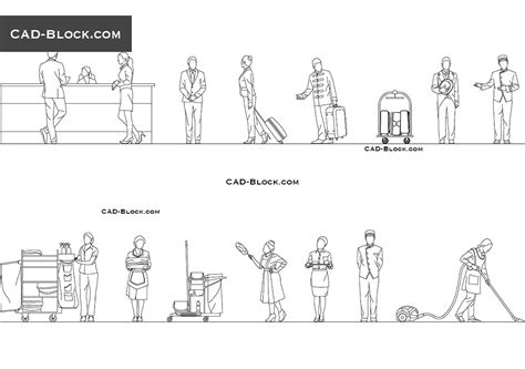 People represented in different life. Hotel Staff CAD blocks in DWG