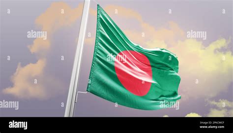 Bangladesh National Flag Waving In Beautiful Sky 3d Waving Flag Of