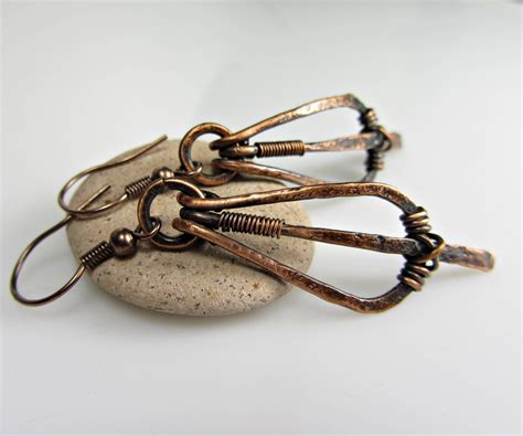 Hammered Copper Dangle Earrings Handmade Copper Jewelry Long Etsy