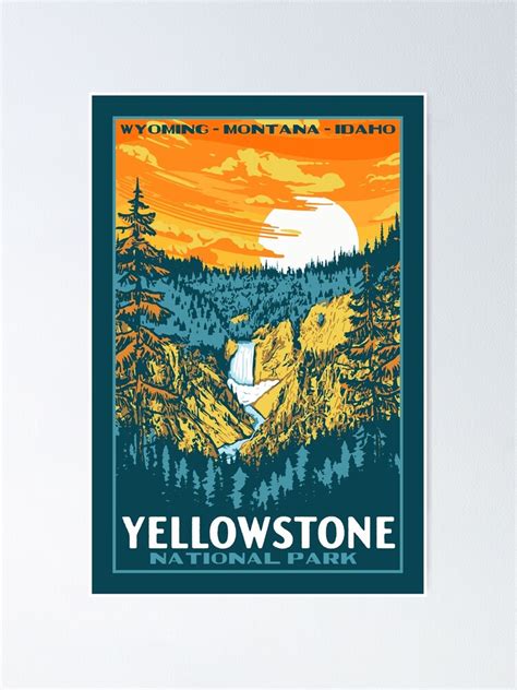 Vintage Yellowstone National Park Wpa Style Lower Falls Poster Graphic