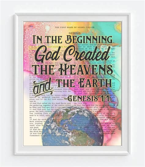 Vintage Bible Page Verse In The Beginning God Created The Etsy