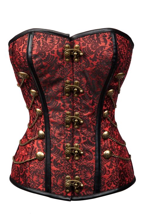 High Quality 2017 Fashion Red Overbust Gothic Corset Womens Chain