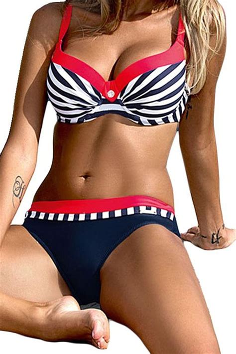 Bong Buy Sexy Push Up Padded Stripe Bikini Set Swimsuit