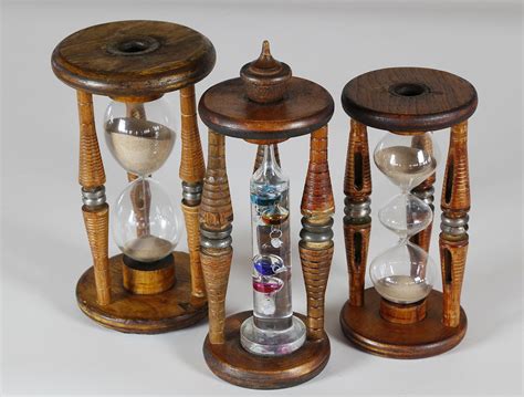 Group Of Three Vintage Wood And Glass Hourglasses Rafael Osona