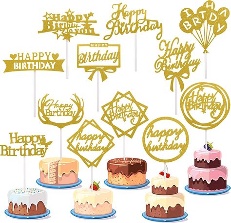 48 Pieces Glitter Happy Birthday Cake Topper Shining Cake