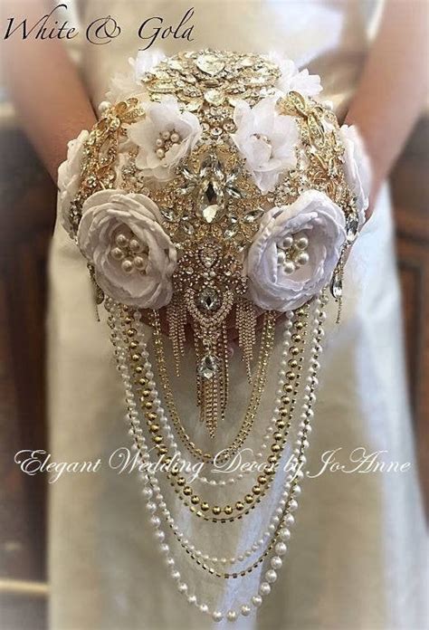 Gold Brooch Bouquet White And Gold Brooch Bouquet Cascade Style