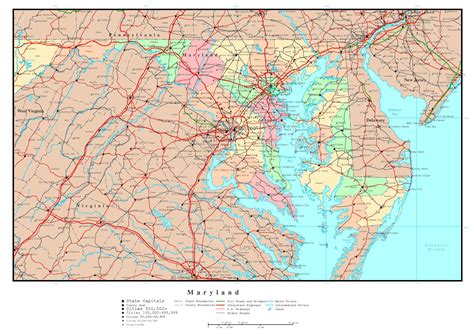Large Detailed Administrative Map Of Maryland State With Roads