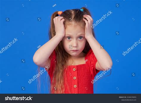 Portrait Sad Little Toddler Girl Child Stock Photo 2144276955