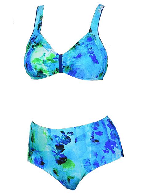 Naturana Blue Green Printed High Waist Bikini Set Size