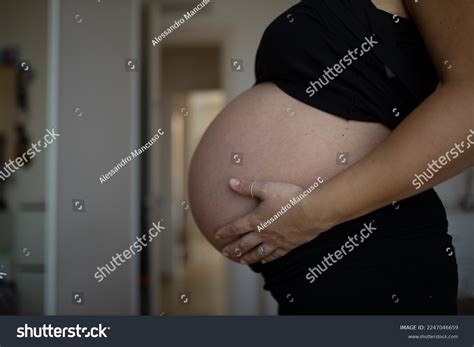 Pregnant Female Caressing Her Belly Prenatal Stock Photo 2247046659