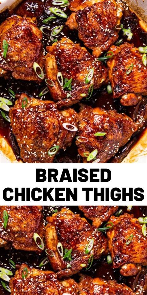 Chicken thigh recipes include quick pesto baked chicken thighs and braised chicken thighs with basil. Braised Chicken Thighs Recipe | Braised chicken, Braised ...