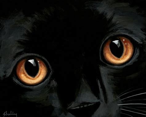 Black Cat Eyes Painting By Shelly Mundel Black Cat Art Cat