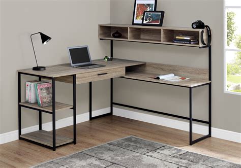 Looking for a good deal on black metal desk? Taupe & Black Metal 59" L-Shaped Corner Desk ...
