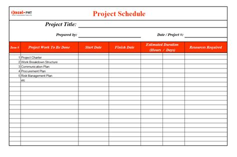 Sample Project Schedule Template - Project Management ...