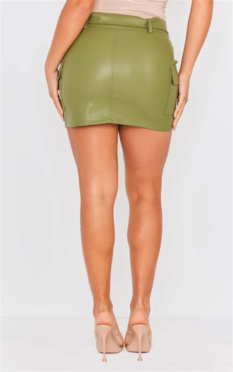 Khaki Faux Leather Belted Mini Skirt Prettylittlething