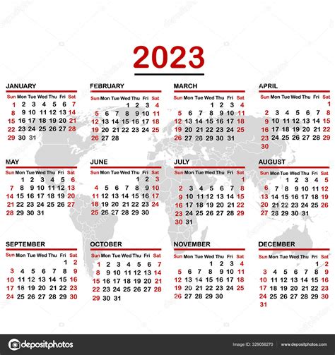 2023 Calendar With World Map Stock Vector Image By ©hibrida13 329056270