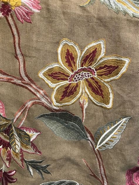 New Designer Embroidered Floral Linen Fabric Color Flax Linen