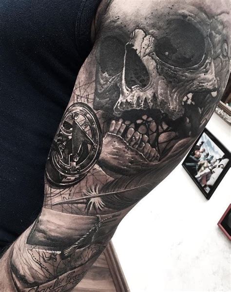 Skull And Compass Tattoo Inkstylemag Skull Tattoos Picture Tattoos