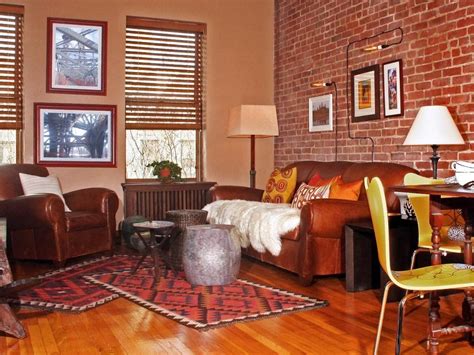 Marvelous Red Brick Wall Living Room 13 Decorating With Rugs