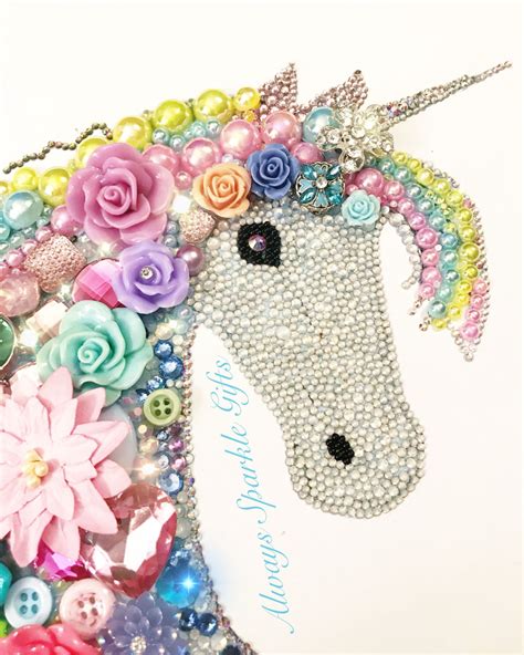 Sparkly Rainbow Unicorn Close Up Made With Rhinestones Beads