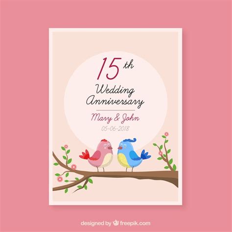 Free Vector Wedding Anniversary Card With Cute Birds Couple