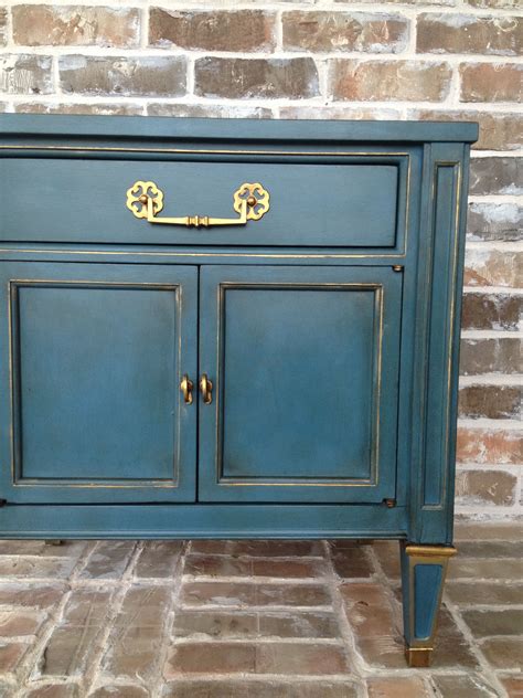 Annie Sloan Chalk Paint In Aubusson Blue With Gold Gilding Wax Accents