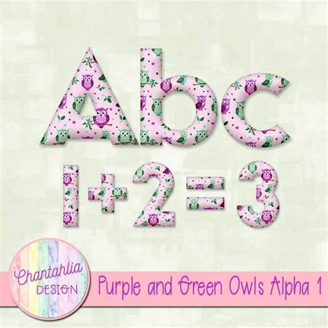 Free Alpha In The Purple And Green Owls Set For Digital Scrapbooking