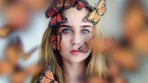 Blonde Girl And Butterflies Wallpaper X Uhd K Resolution